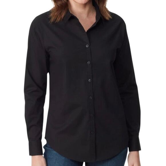 Gloria Vanderbilt Women’s Amanda Long Sleeve Fitted Button Up Shirt Black Size L - Picture 1 of 2